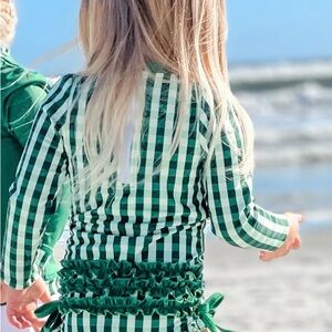 Sugar Bee Ruffle Bottom Swimsuit - Green Gingham 18 Months